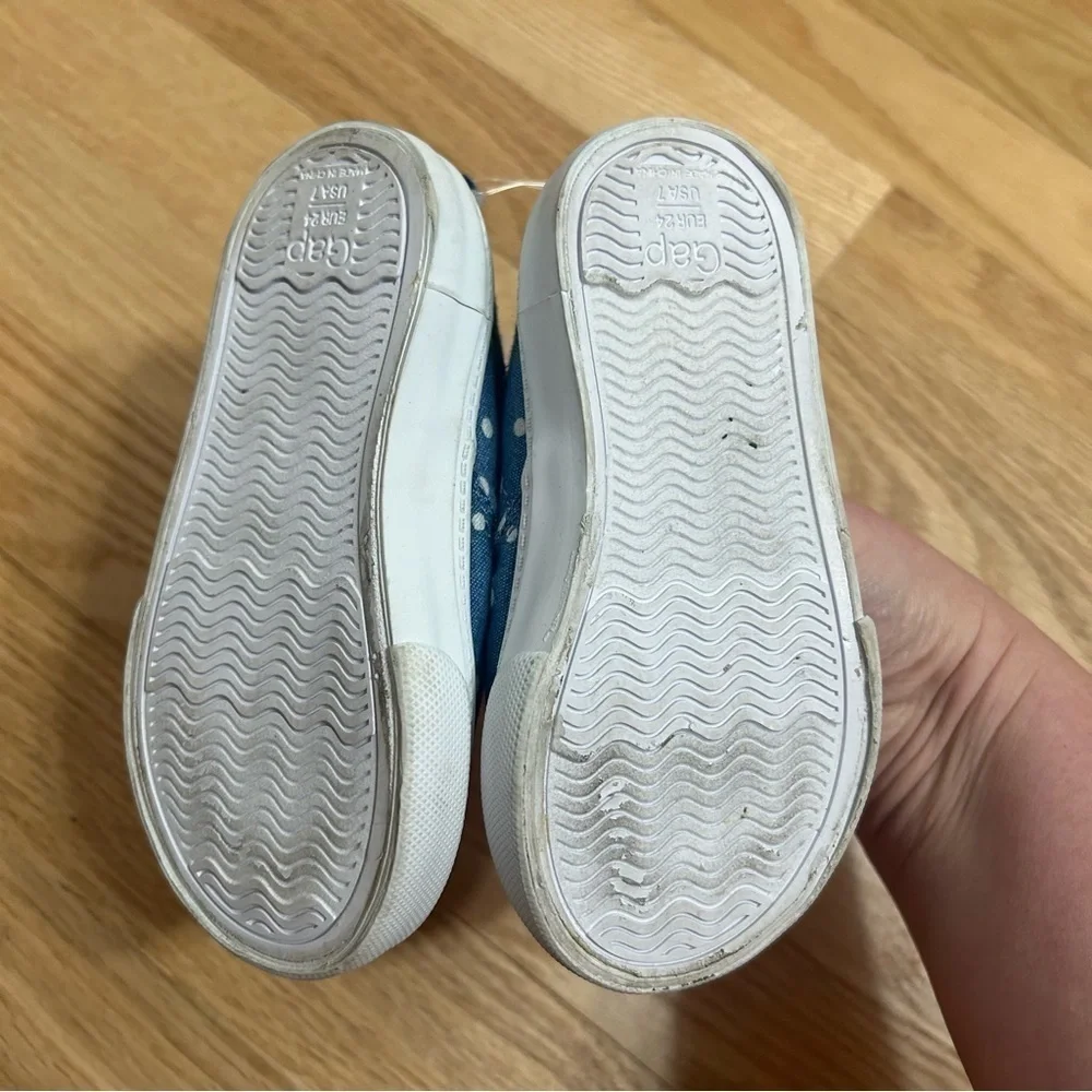 Baby Gap Blue Polka Dot Canvas Shoes Sz 7 Toddler Girl Denim Jean Color Slip On